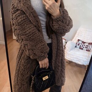 Chunky Knit Brown Sweater Coat